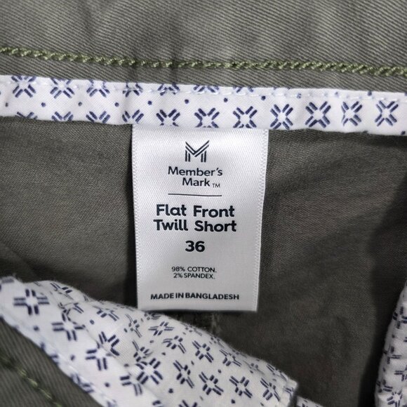 Mens Memeber's Mark Green Twill Shorts Flat Front 8" Inseam Cotton Stretch 36 - Picture 3 of 10
